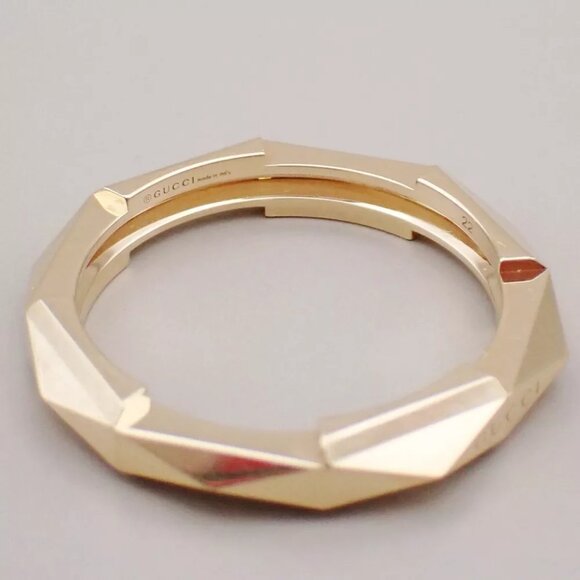 GUCCI Logo Link To Studded Ring Au750 (18K) Size 22 Yellow Gold Italy - Picture 12 of 13
